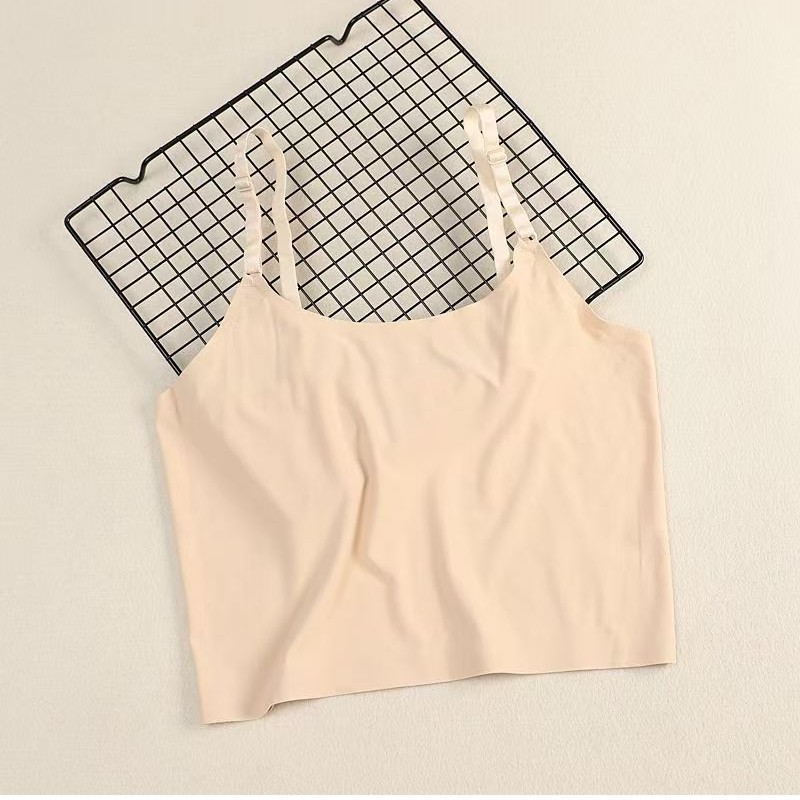 Korean Style Seamless Ice Silk Anti-Exposure Camisole for Women, Short One-Piece Bralette for Summer