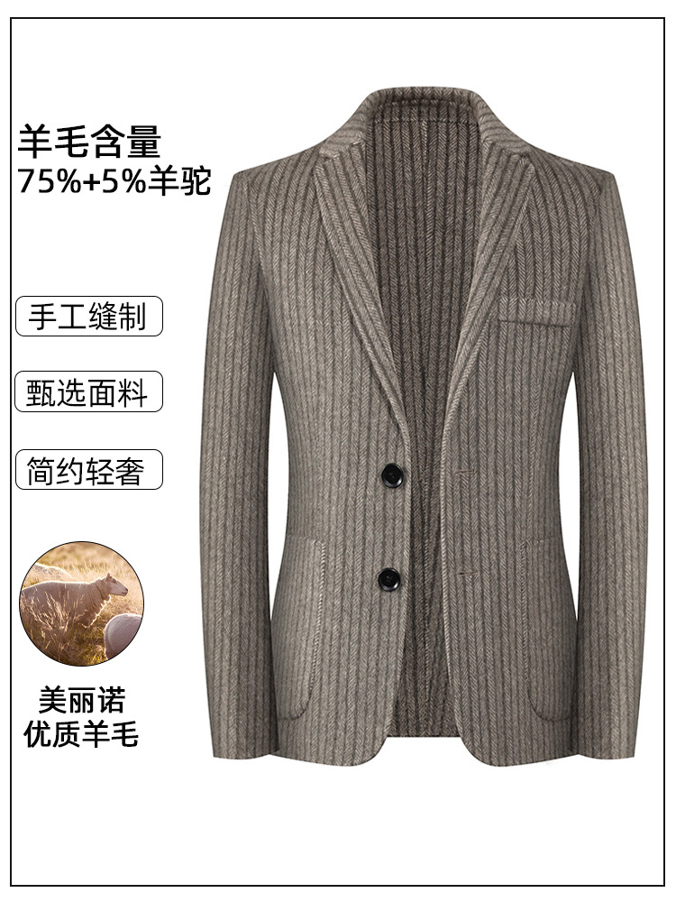 2024 otoño e invierno lana de doble cara individual traje casual de hombre occidental chaqueta de ropa occidental de lana de negocios a rayas