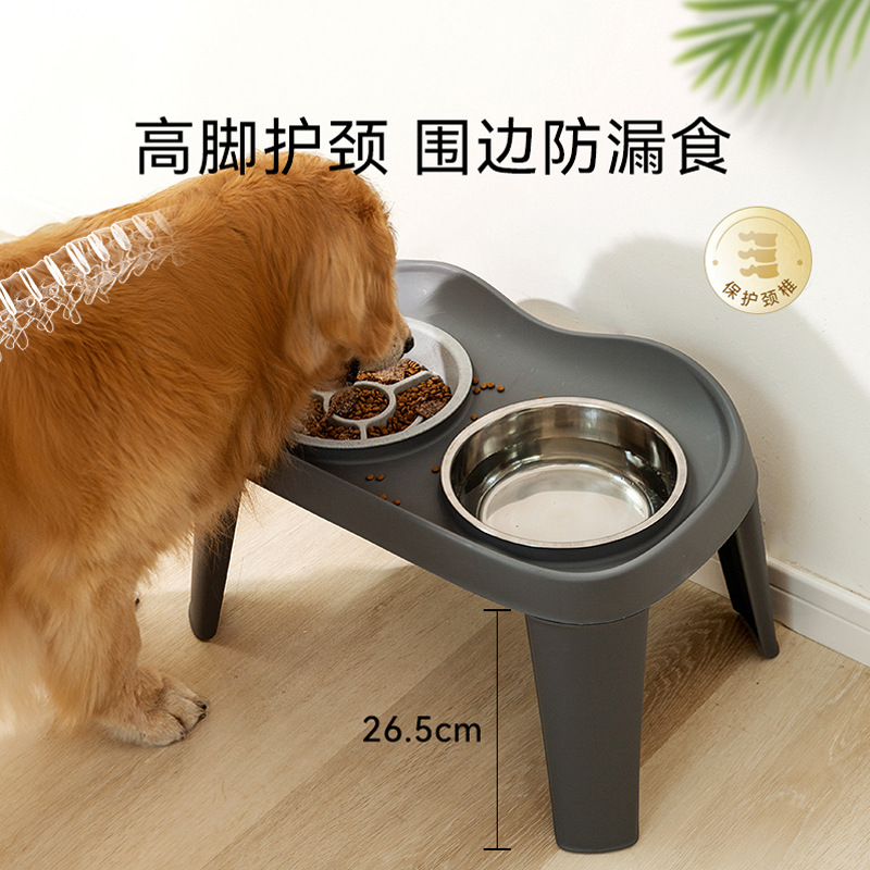 Negro simple clásico plegable elevado doble tazón gran perro cuello doble tazón de agua y alimentos para mascotas domésticas