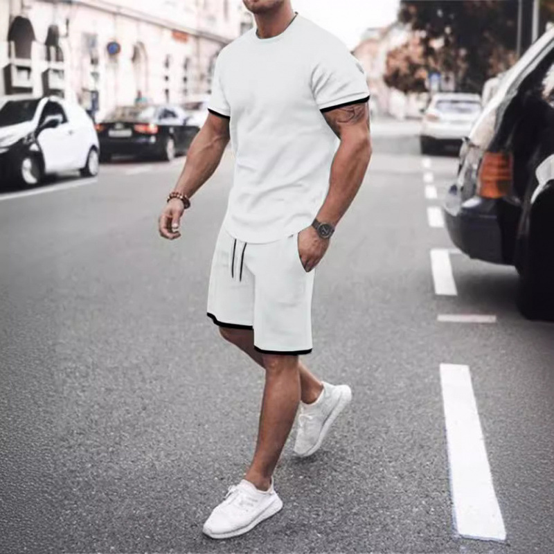 Pantalones cortos de primavera y verano de comercio exterior de manga corta con estampado 3D azul casual delgado traje de hombre deportivo de verano
