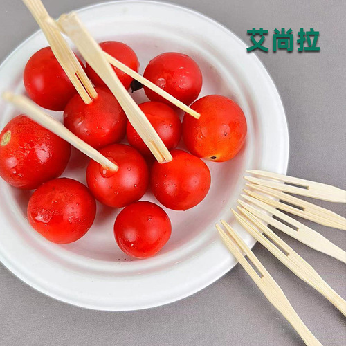 Aishangla Bamboo Fruit Fork Two-Tine Small Fork Disposable Bamboo Sticks Individually Wrapped Egg Dessert Fruit Shop Bamboo Fork