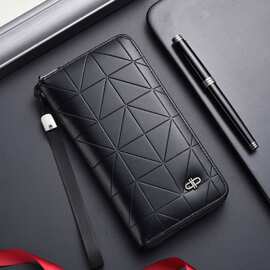 新款时尚商务拉链包男士长款钱包大容量手拿包多功能手机零钱卡包