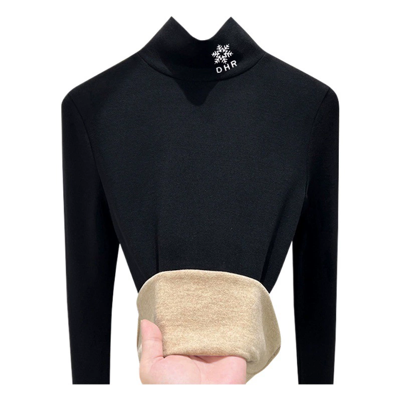 Женская термофутболка из шерсти и шелка, новинка осени-зимы 2025, женское нижнее белье, теплый топ с высоким воротом, на флисовой подкладке и утолщенный.