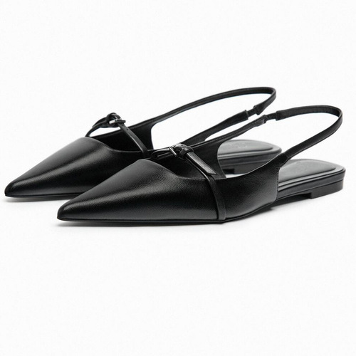Black Pointed Open Heel Flat Ballet Shoes 2023 New Versatile Baotou Sandals Women's Design Feel Single Shoes