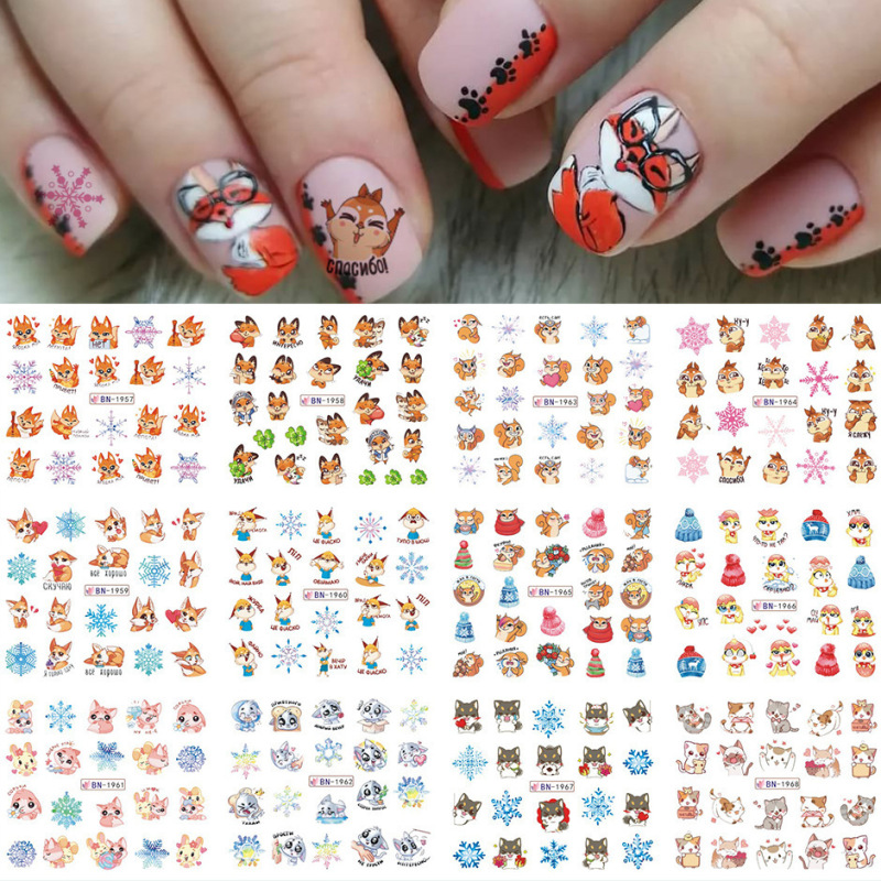 国境を越えた新しいネイルアート透かしシールバレンタインデーinsかわいいアニメ熊オウム爪シールnail|undefined
