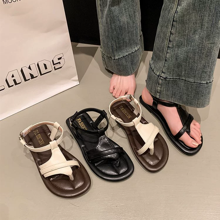 Flat sandals for women summer 2025 new style versatile fashionable flip-up beach shoes one-line buckle Roman shoes