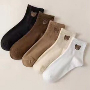 Socks Women's Short Tube Spring and Autumn Short Socks Bear Trendy Internet Popular Summer Thin Outer Wear Short Tube Women's Polyester Cotton Low