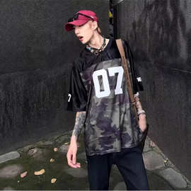 美式复古嘻哈球衣男女夏季穿搭冰丝速干短袖t恤潮牌 高街半袖