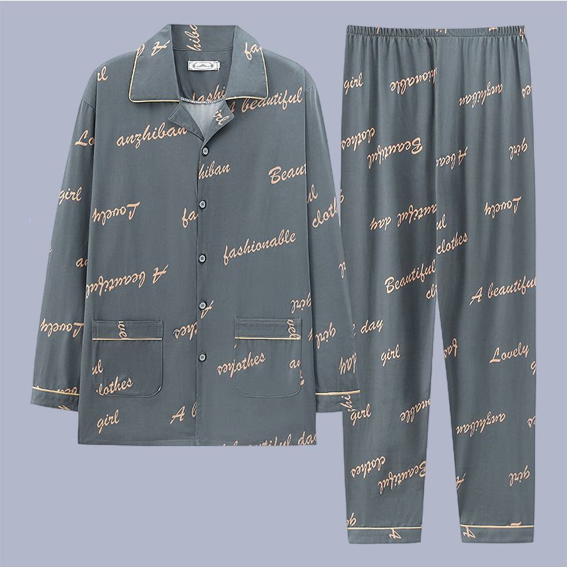 100% algodón pijamas de los hombres de primavera y otoño de manga larga traje de dos piezas más el tamaño suelto de la Juventud de los hombres homewear Delgado