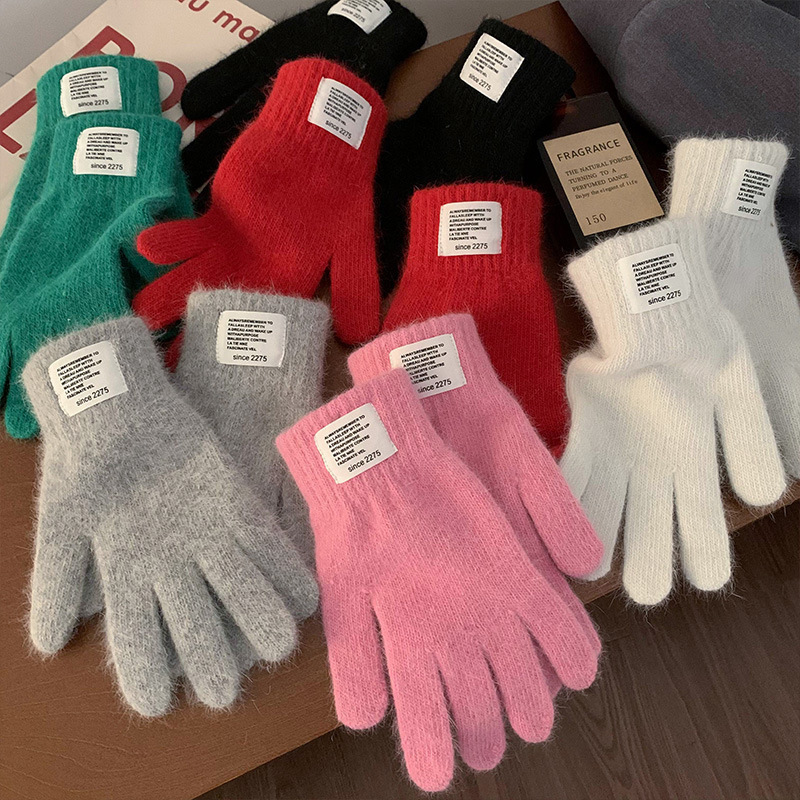 加厚骑行针织保暖手套女冬季新款学生纯色可触屏露指毛线2024分指