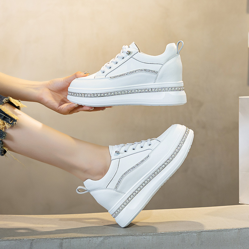 Genuine Leather White Women, Slip-On, 2025 Autumn New Thick-Soled Casual Shoes, Lightweight, Height-Increasing Sneakers_vogvips.com
