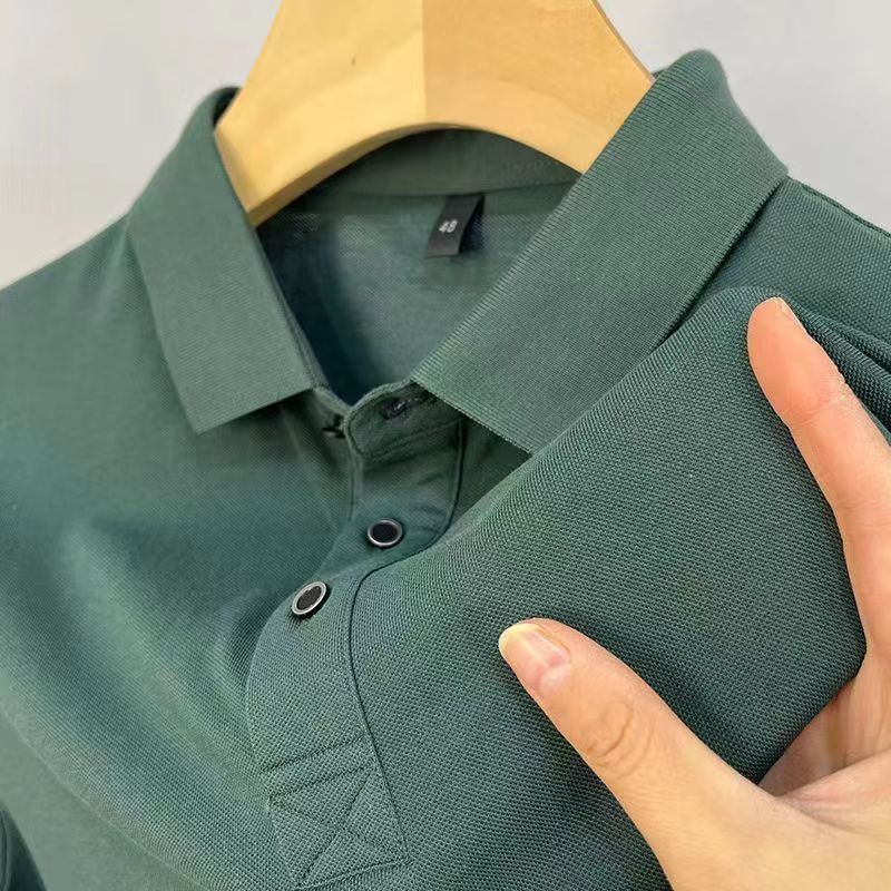 T-shirt a maniche corte in puro cotone 100% Polo estiva da uomo nuova tinta unita di fascia alta per papà di mezza età_voghion.com