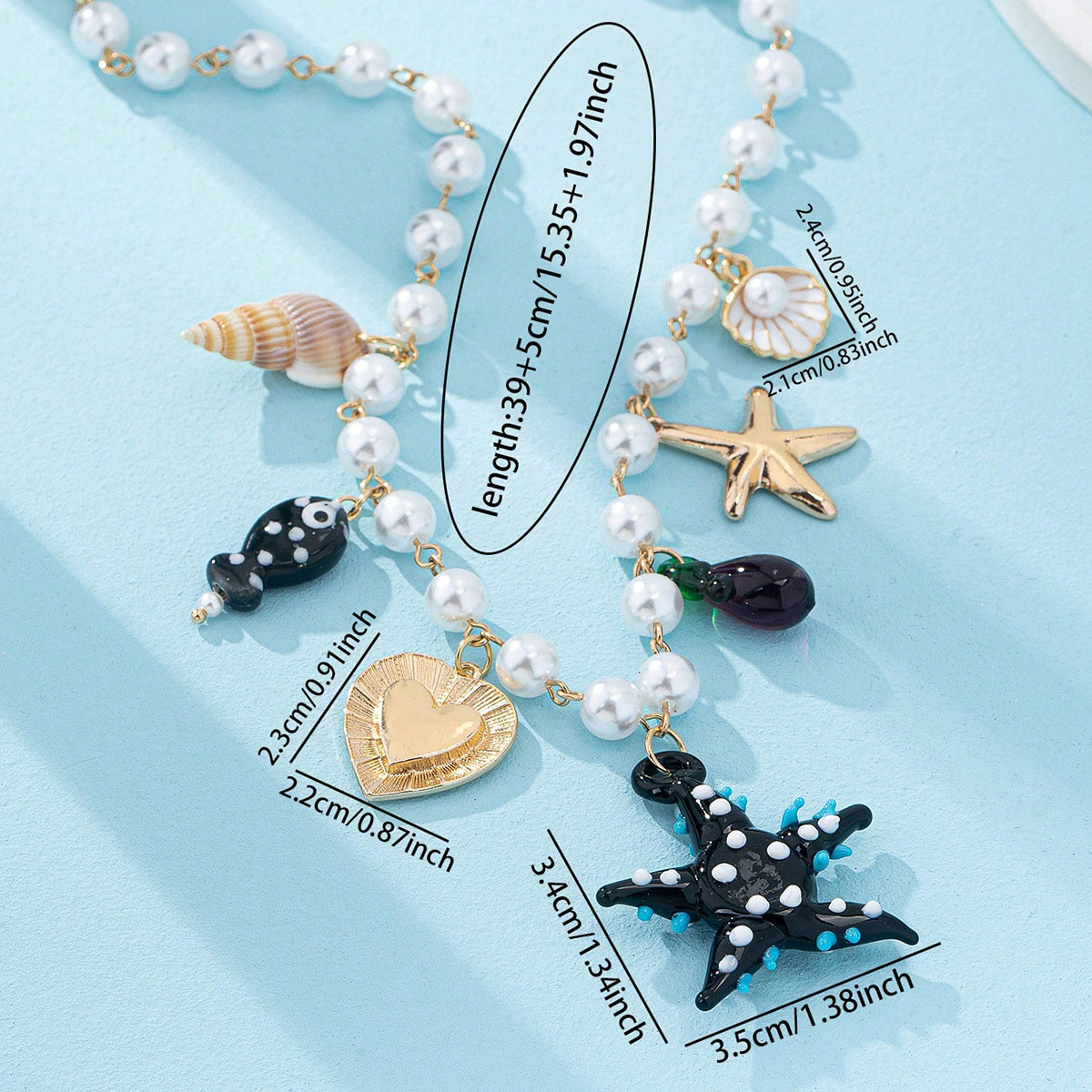 Plating Design Beach Sweet Starfish Heart Shape Fish Imitation Pearl Alloy Ceramics Handmade Chain Lobster Trigger Clasp Closure Pendant Necklaces Wholesale