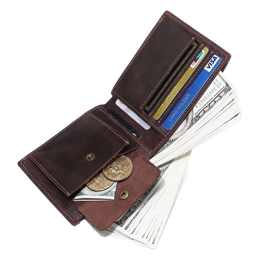 European and American Retro Crazy Horse Leather Men's Wallet RFID Anti-theft Brush Oil-impregnated Leather Coin Bag Genuine Leather Multi-card Wallet
