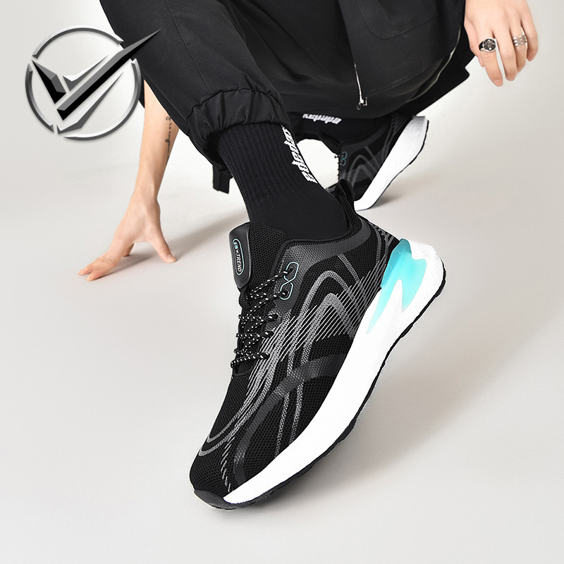 笑相迎高品质男士飞织跑步鞋时尚运动鞋夏季款爆米花底休闲潮鞋子