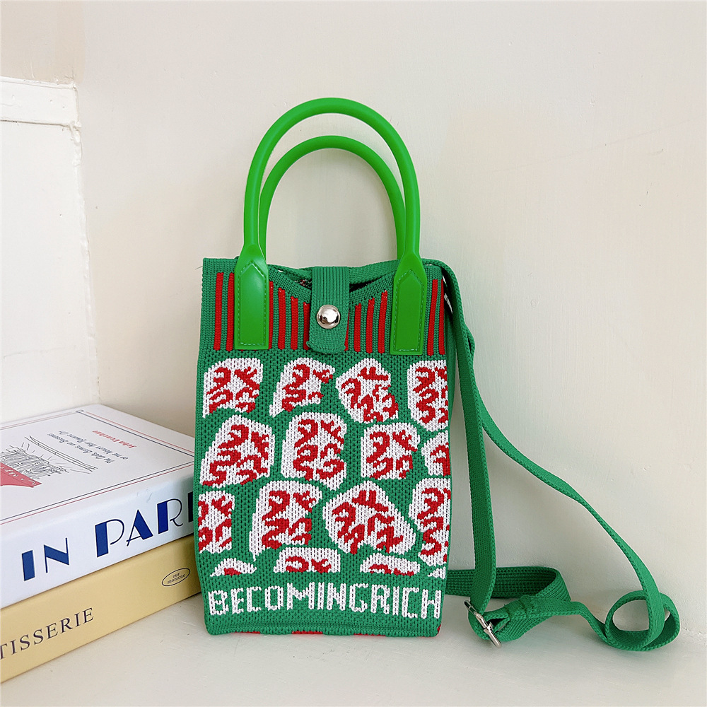108g Weight Polyester Lining Material Buckle Closure Type Top Handle Strap Type Handbag Bags Type Casual, Daily Occasion Knit Material Cat Pattern All Seasons Season Women's Gender Vintage Style, Classic Style Style Bucket Shape Small Size Women's Small Knit Cat Vintage Style Classic Style Bucket Buckle Handbag 30