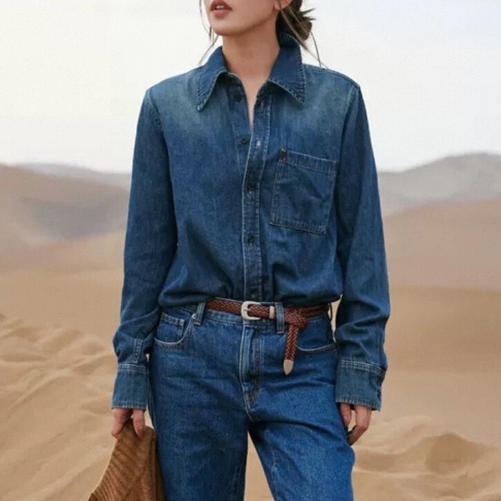 Italian Hm New Stylish Versatile Washed Vintage Soft Denim Shirt Casual Solid Color Long Sleeve Italian Hm New Stylish Versatile Washed Vintage Soft Denim Shirt Casual Solid Color Long Sleeve