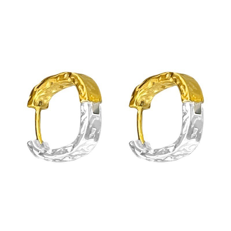 S925 plata esterlina oro y plata split color Beat patrón cuadrado pendientes de las mujeres de estilo frío de moda retro del todo-fósforo de alto grado pendientes