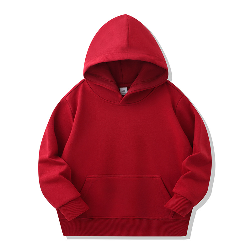 New Version Spring Autumn Baby Children's Apparel Zipper Pouch Hooded Sweatshirt Top Solid Color Korean Style Printed School Uniform Printed Logo