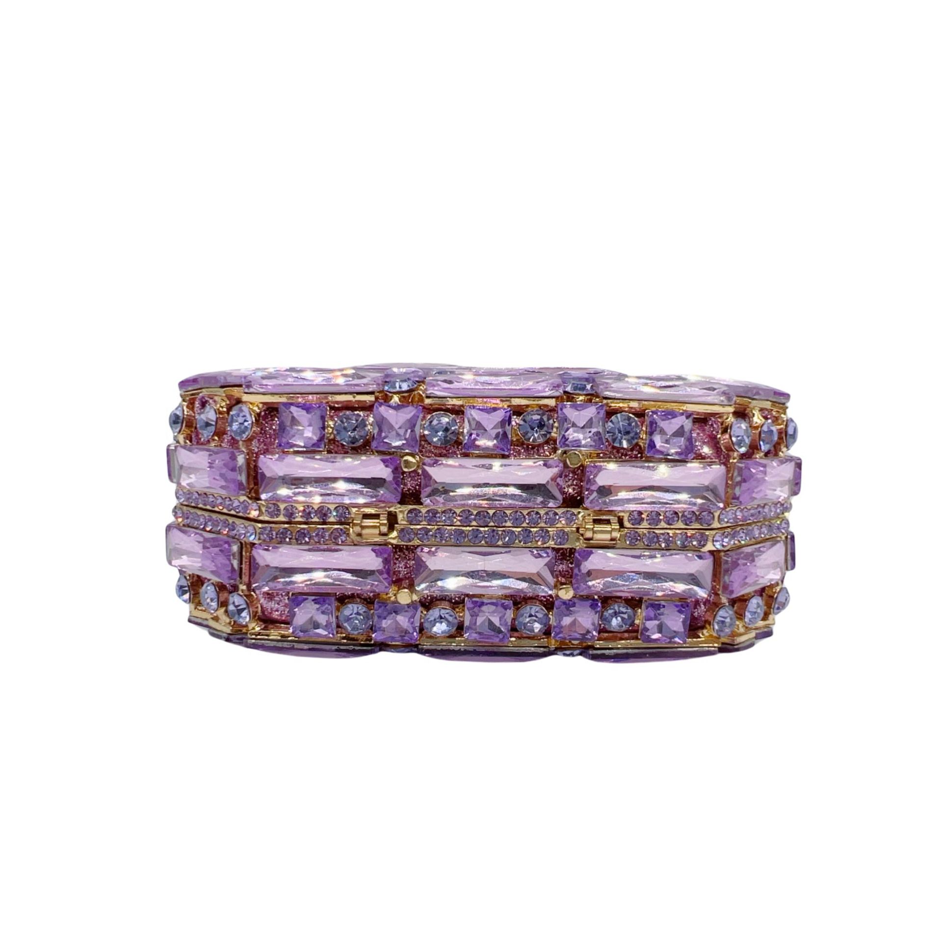 Túi clutch dạ tiệc hộp vuông nhỏ đính đá lấp lánh — Hoa violet, Màu hồng, Màu bạc, Màu xanh ngọc chi tiết 7