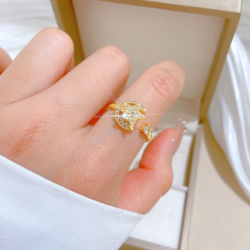 Anello con stella e luna rotanti, mito, apertura regolabile, gioiello semplice giapponese, anello per coppie_voghion.com