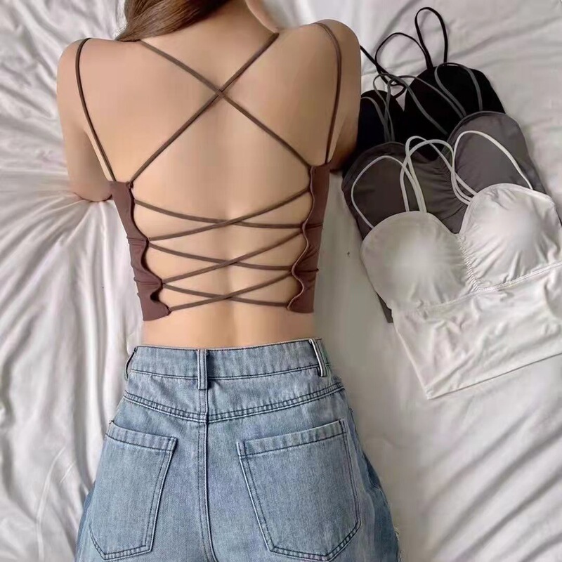 Live Explosions Ice Silk Seamless Sling Cross Beautiful Back All-Match Wrap Breast Tube Top Wear Sports Base Push-Up Underwear