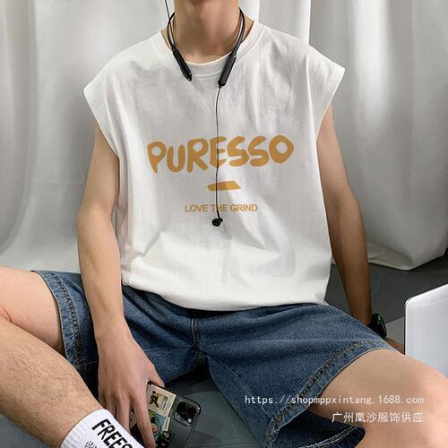 Phoenix Cotton Cardigan Sleeveless T-Shirt Men Summer New Ins Trend Brand Basketball Sports Fitness Loose Fashion Backless Top