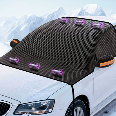 Car Snow Shield, Winter Thickened Magnetic Anti-Frost, Anti-Freeze, Anti-Snow Cover, Car Sunshade, Sun Protection, Front Windshield Insulation (Car snow shield) - oxford-cloth-6-magnet-adsorption-snow-cover-front-side-window-cover-windproof-straps