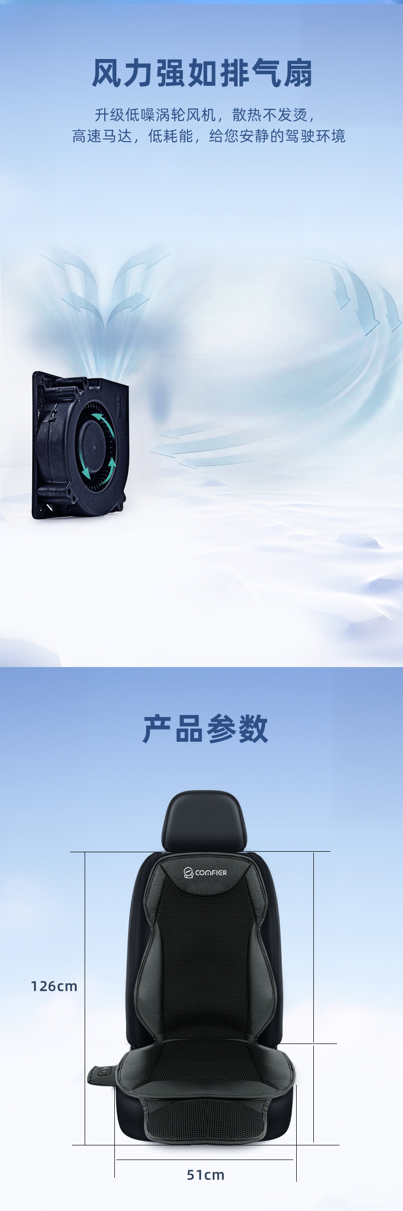 Summer car ventilation seat cushion, cooling seat pad, summer cool breathable cooling pad, truck backrest with fan