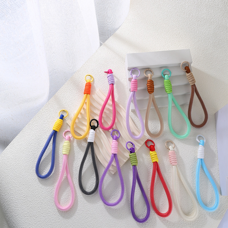 Dopamine Mesh Color-Blocking Knotted Short Phone Lanyard Water Bottle Strap Anti-Loss Wrist Strap Pendant Accessories Wholesale