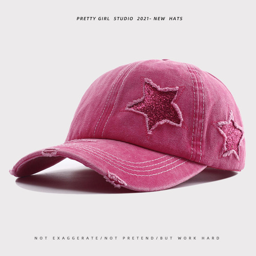 Summer Sun Hat for Girls, New Pure Color Duckbill Hat, Korean Ins Soft Top, Foreign Trade Washed Distressed Baseball Cap