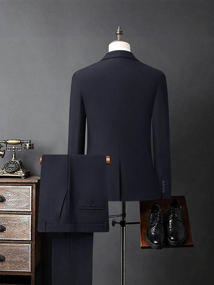 Bộ vest nam ba món vải co giãn bốn chiều, ve áo rộng, dáng ôm, phong cách công sở — Màu xanh tím than, màu xám, màu đen