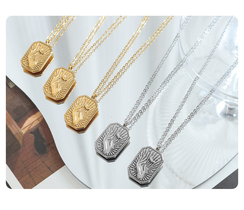 Ethnic Style Palm Moon Stripe Titanium Steel Necklace Plating Stainless Steel Necklaces