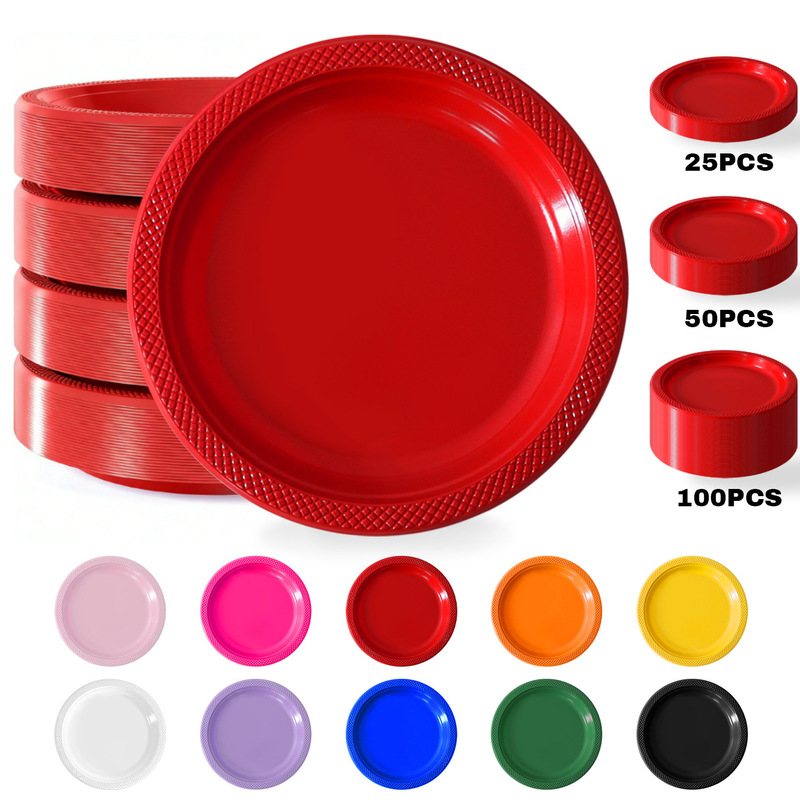 Cross-Border Disposable Ps Plastic Dinner Plates 7inch 9inch Colorful Round Party Birthday Cake Plates Western-Style Food Plates Cross-Border Disposable Ps Plastic Dinner Plates 7inch 9inch Colorful Round Party Birthday Cake Plates Western-Style Food Plates