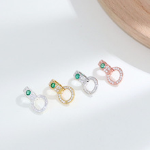 s925纯银双环镶钻吊坠扣DIY手工手链项链绿钻镀金扣头饰品扣配件