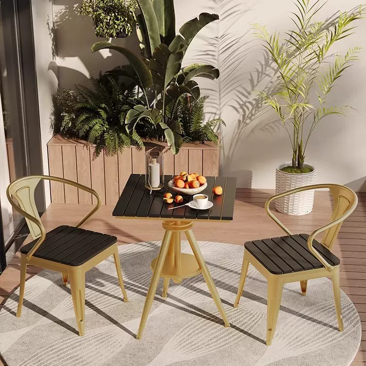 户外休闲桌椅露天庭院防腐木室外餐桌椅组合家用可升降阳台方圆桌