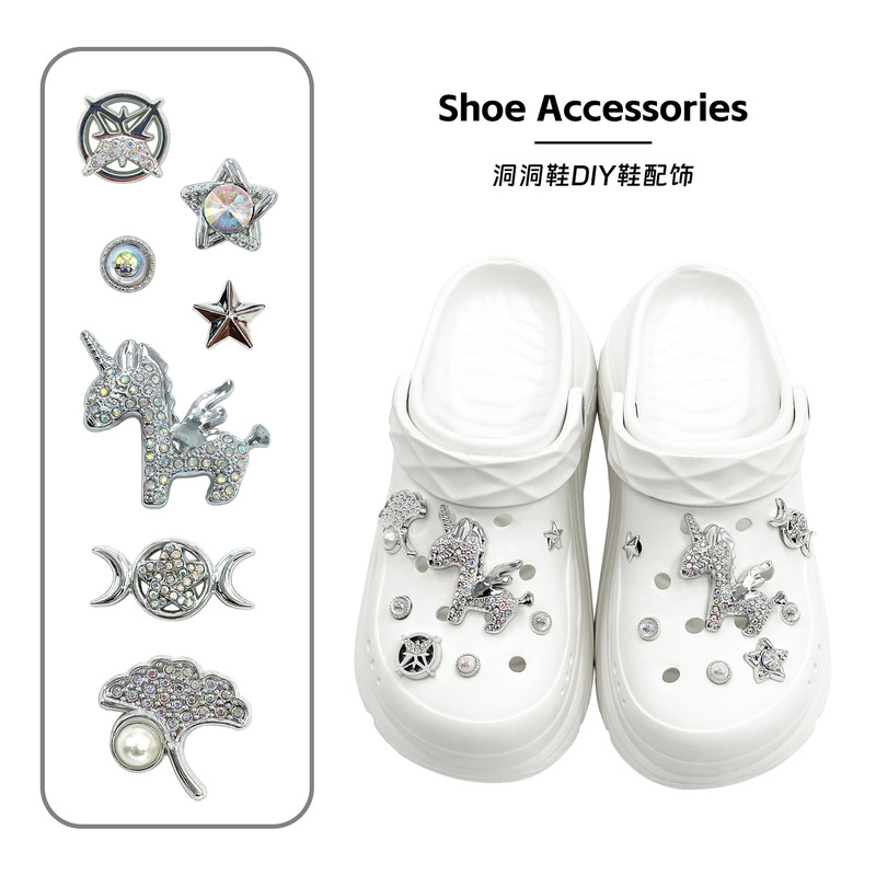 26 New Models of Cross-Border Clogs with DIY Accessories, Detachable High-End Silver Unicorn Shoe Charms
