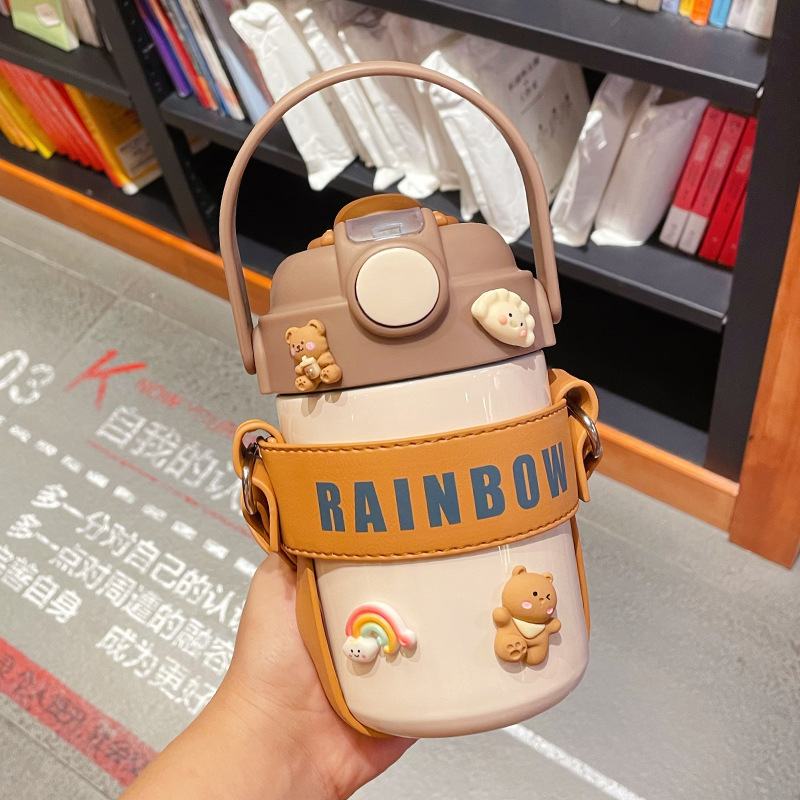 Crossbody Thermos Cup for Girls Good-looking Ins Style Couple Water Cup Student Cute Internet Celebrity Straw Cup Office