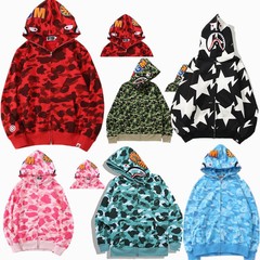 迷彩サメの頭猿の頭bapeファッションブランドの同じコート3dプリントのジッパーの帽子のシャツの男女のガードルのカップルの服