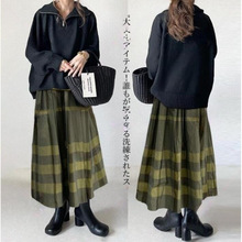 跨境外单日韩系2024秋冬新款宽松上衣拉链毛衣+条纹裙子两件套女