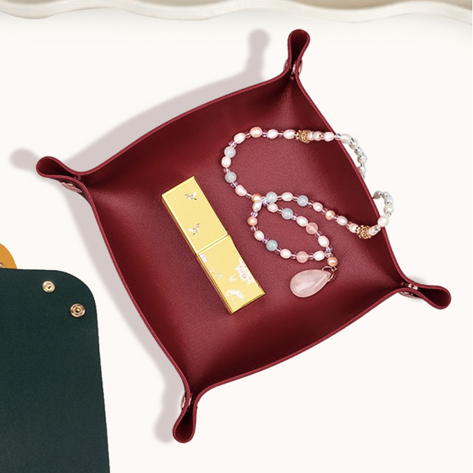 Bandeja de Almacenamiento de Escritorio de Cuero, Caja de Almacenamiento de Cosméticos y Joyas de Gran Capacidad, Caja de Almacenamiento para Entrada, Joyero, Accesorios