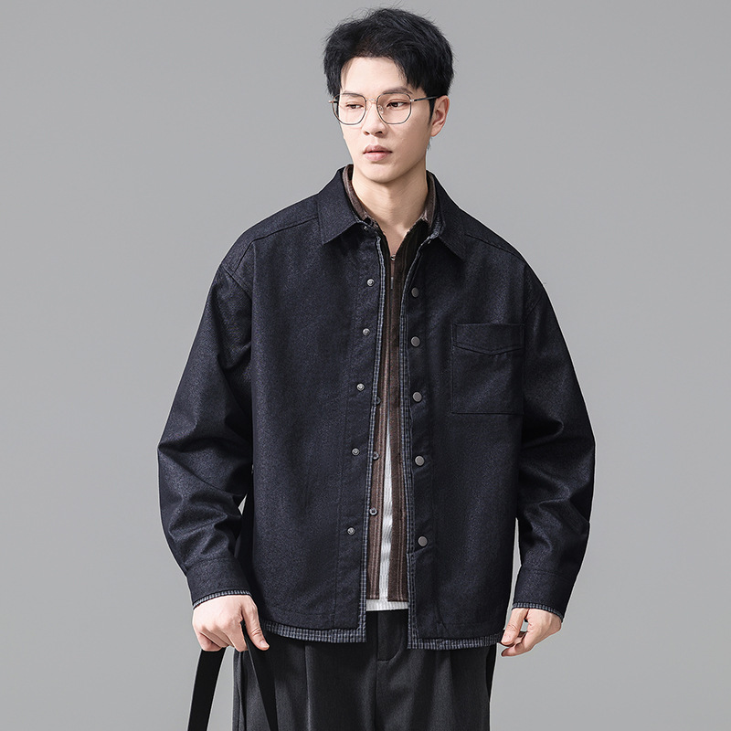 American retro washed original color denim shirt for men, 2026 autumn new style, loose fit, turn-down collar, long-sleeved shirt jacket