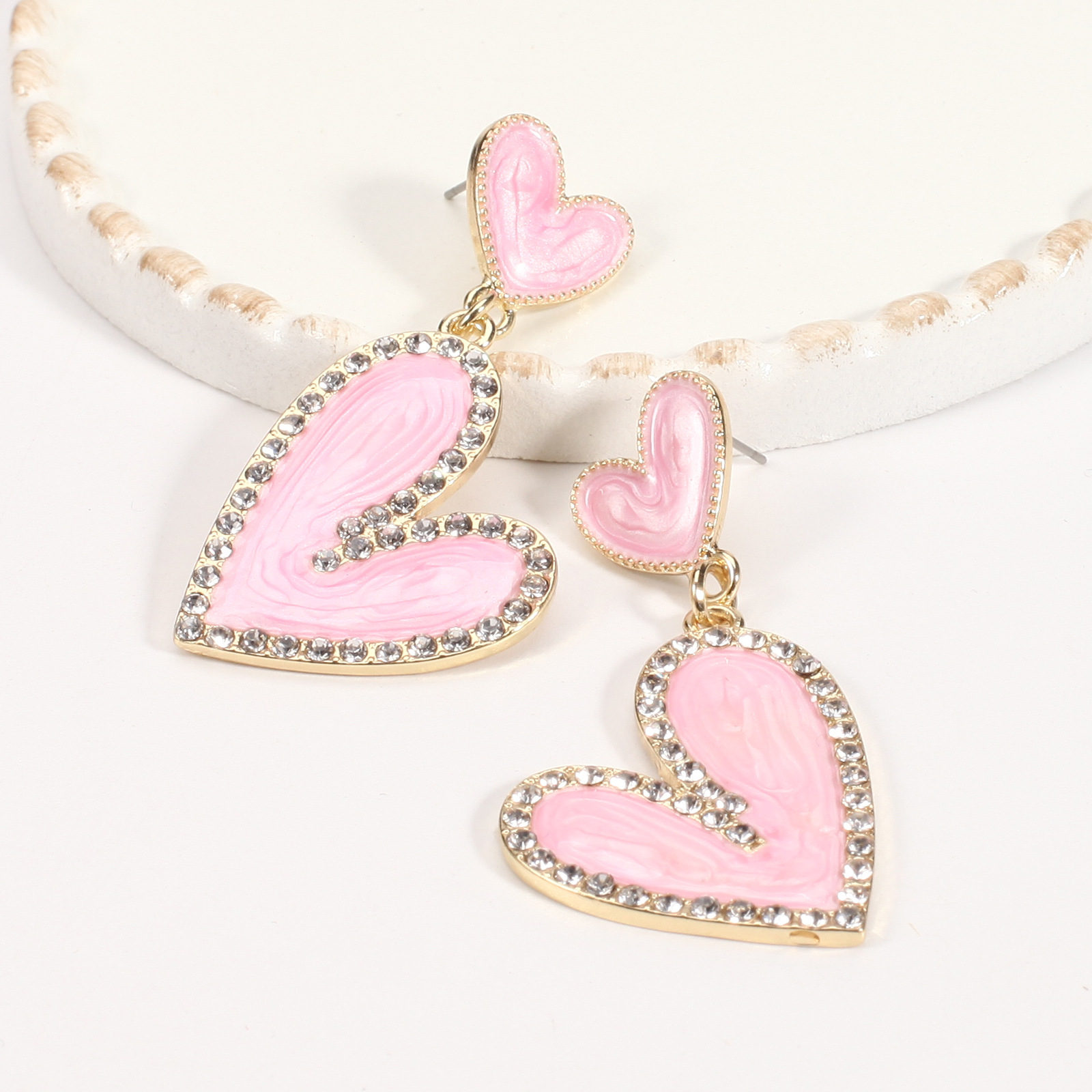 18g Weight Copper Ear Needle Material Rhinestones, Pearl Inlay Material Drop Earrings Classification 1 Pair Quantity Holiday, Daily Occasion Alloy Material Heart Shape Pattern Women's Gender Enamel, Inlay Design IG Style, Sweet Style 1 Pair IG Style Sweet Heart Shape Enamel Inlay Alloy Rhinestones Pearl Drop Earrings 24