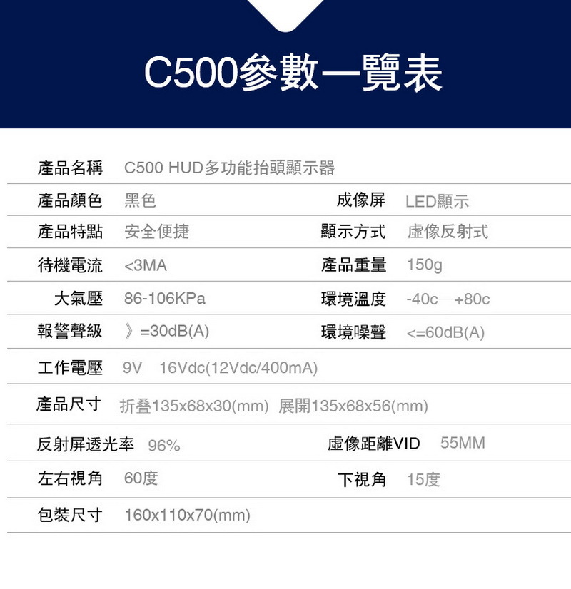 C500 Car-Mounted 5-Inch Head-Up Display Obd2 System Projection Hud Head-Up Display Blue White Red