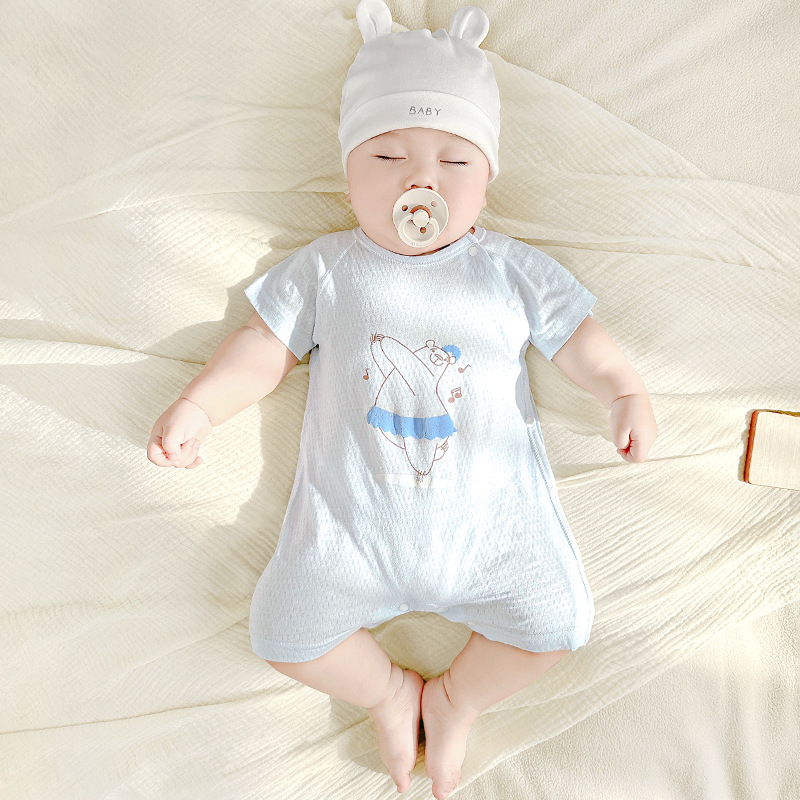 Bebé verano mono recién nacido algodón de manga corta verano mampara hombres y mujeres niños pequeños pijamas finos ropa de bebé