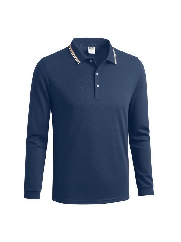 Cross-Border Men's Breathable Quick-Dry Business Tops, Popular Style, Jacquard Turn-Down Collar Long-Sleeve Polo Shirt