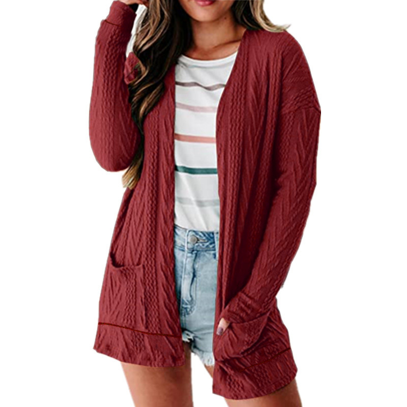 Casual Solid Color Cotton V Neck Long Sleeve Regular Sleeve Patchwork Cardigan display picture 3