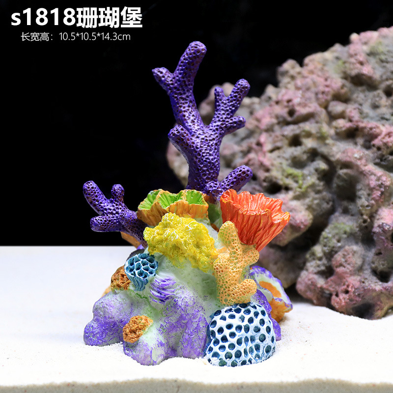 Simulación de árbol de coral falso, pequeña pecera, paisajismo, paquete completo, decoración de rocalla, tanque de agua, paisaje, agua, pasto, peces y camarones, casa de refugio