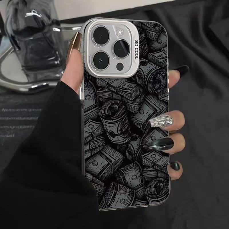 El billete de dólar se aplica a la carcasa del teléfono móvil Apple 16Promax, carcasa de gas personalizada iPhone15/14/13 texto 12