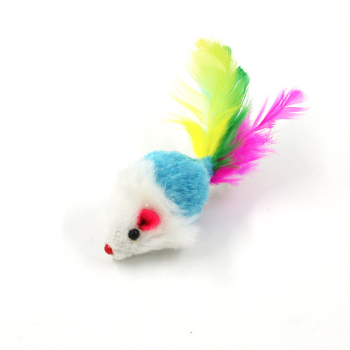 Plush Mouse Cat Toy Colorful Feather Cat Toy Simulated Mouse Cat Toy Pet Toy